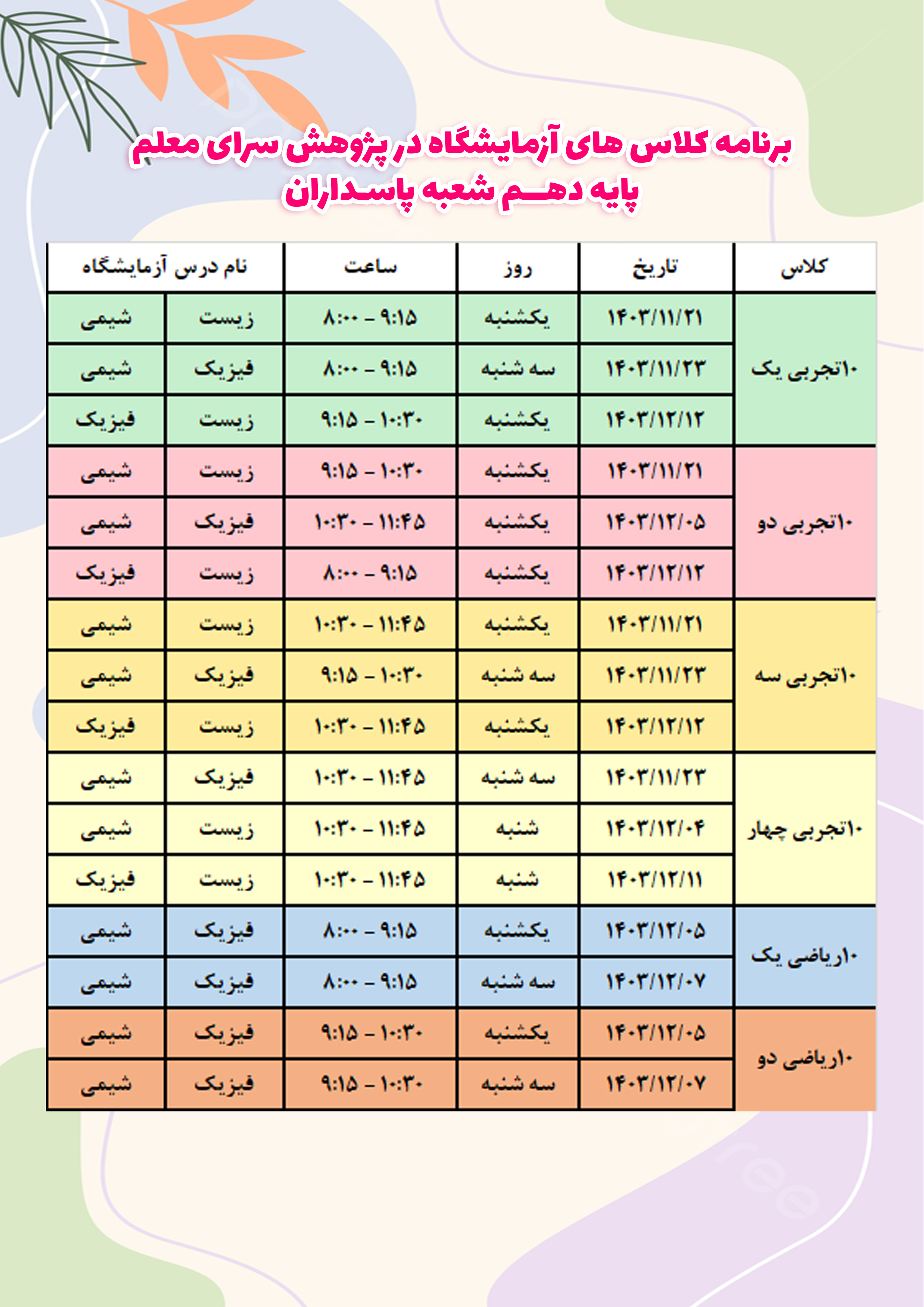 برنامه آزمایشگاه دهم سلاله